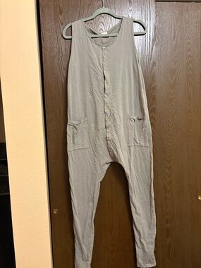 Sleeveless Button-Front Relaxed Jumpsuit in Light Taupe